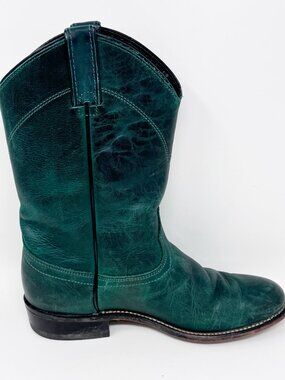 Laredo Women Distressed Green Leather Upper Slip on Cowboy Boot  Size 8